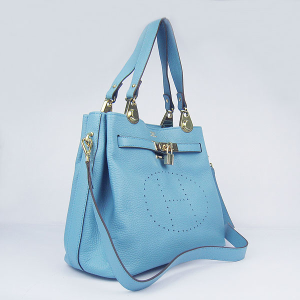 Replica Hermes New Arrival Double-duty leather handbag Light Blue 60668 - Click Image to Close